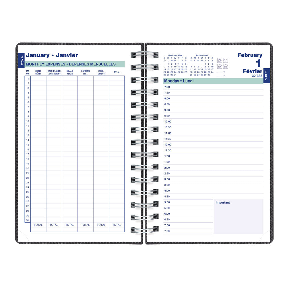 DuraFlex Daily Appointment Book, 2027, Bilingual, Black C1504V.81BT-27 Blueline C1504V.81BT
