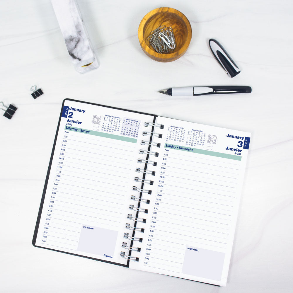 DuraFlex Daily Appointment Book, 2027, Bilingual, Black C1504V.81BT-27 Blueline C1504V.81BT