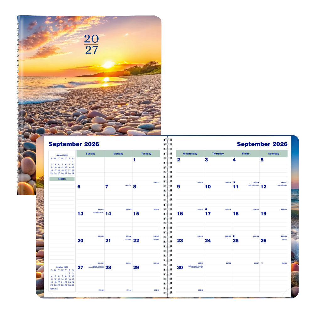 Nature Monthly Planner, 2027 - 16 Months, Bilingual Pebble Beach C1512G.04BT-27 Blueline C1512G.04BT #colour_pebble-beach