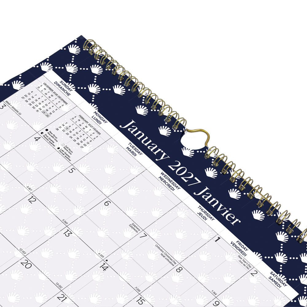 Monthly Wall Calendar, Nautical, Bilingual, 2027 C171113B-27 Blueline C171113B