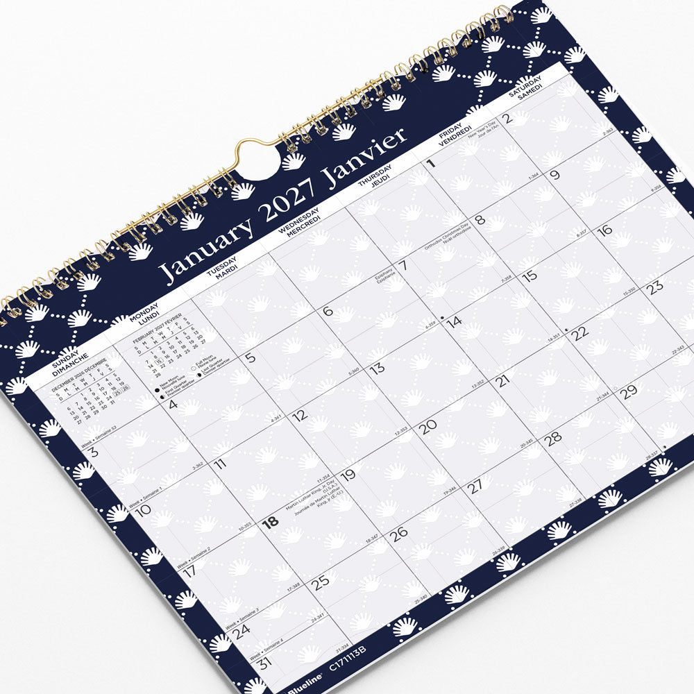 Monthly Wall Calendar, Nautical, Bilingual, 2027 C171113B-27 Blueline C171113B