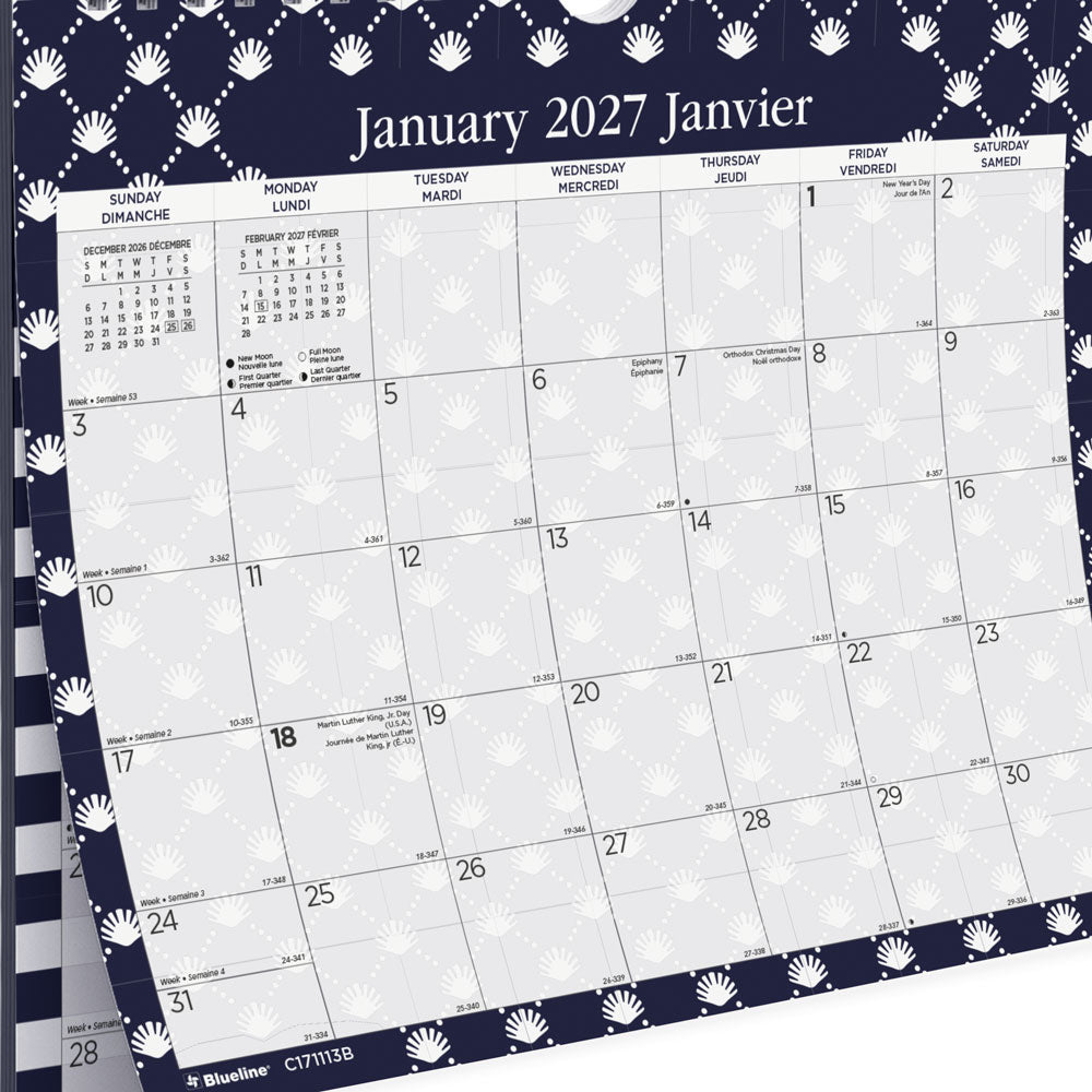 Monthly Wall Calendar, Nautical, Bilingual, 2027 C171113B-27 Blueline C171113B