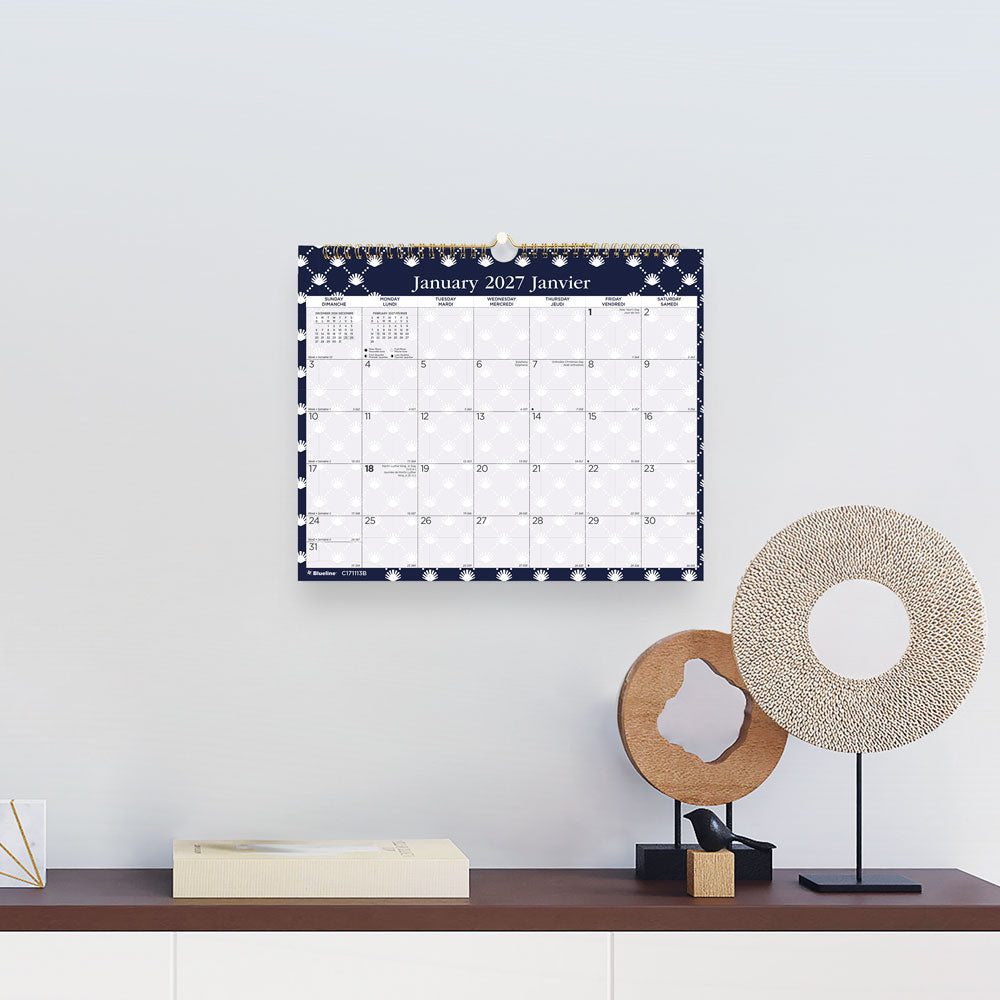 Monthly Wall Calendar, Nautical, Bilingual, 2027 C171113B-27 Blueline C171113B