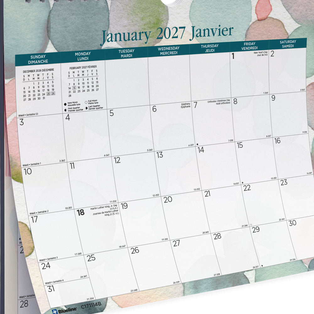 Blueline Monthly Wall Calendar, Splash, Bilingual, 2027 C171114B-27 C171114B