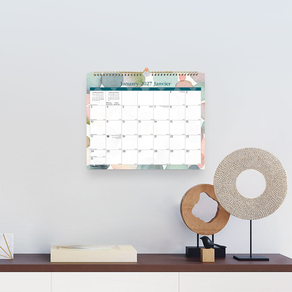 Blueline Monthly Wall Calendar, Splash, Bilingual, 2027 C171114B-27 C171114B