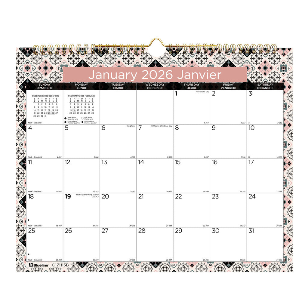 Colourful Monthly Wall Calendar 2026, Bilingual, Tiles (C171115B