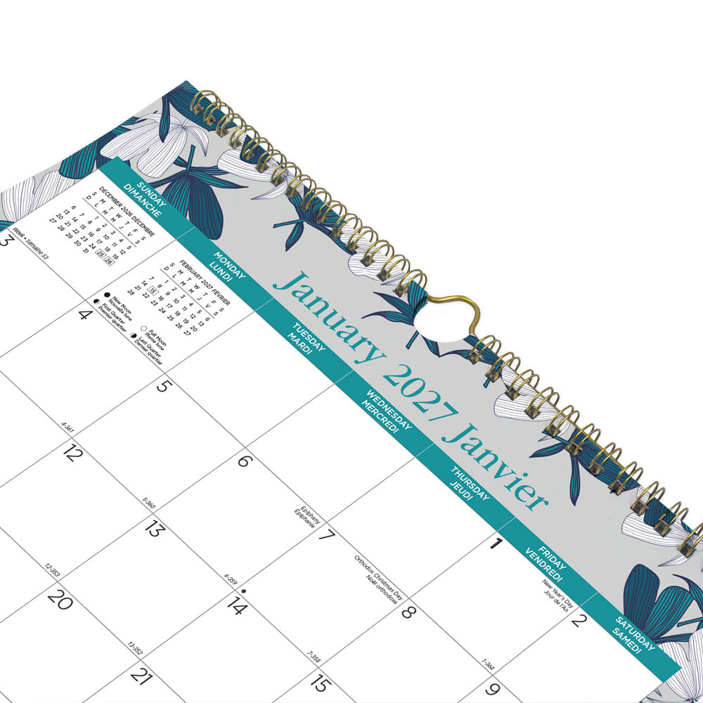 Monthly Wall Calendar, Garden, Bilingual, 2027 C171115B-27 Blueline C171115B