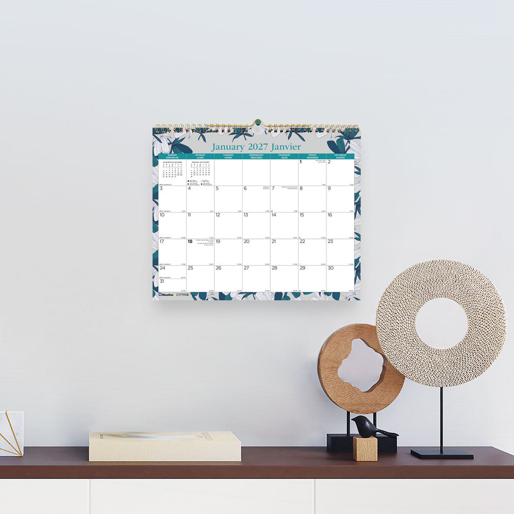 Monthly Wall Calendar, Garden, Bilingual, 2027 C171115B-27 Blueline C171115B