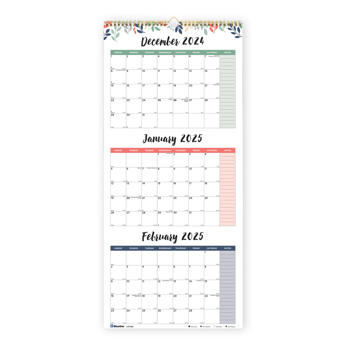 Colourful Three-Month Wall Calendar 2025, English, C171129