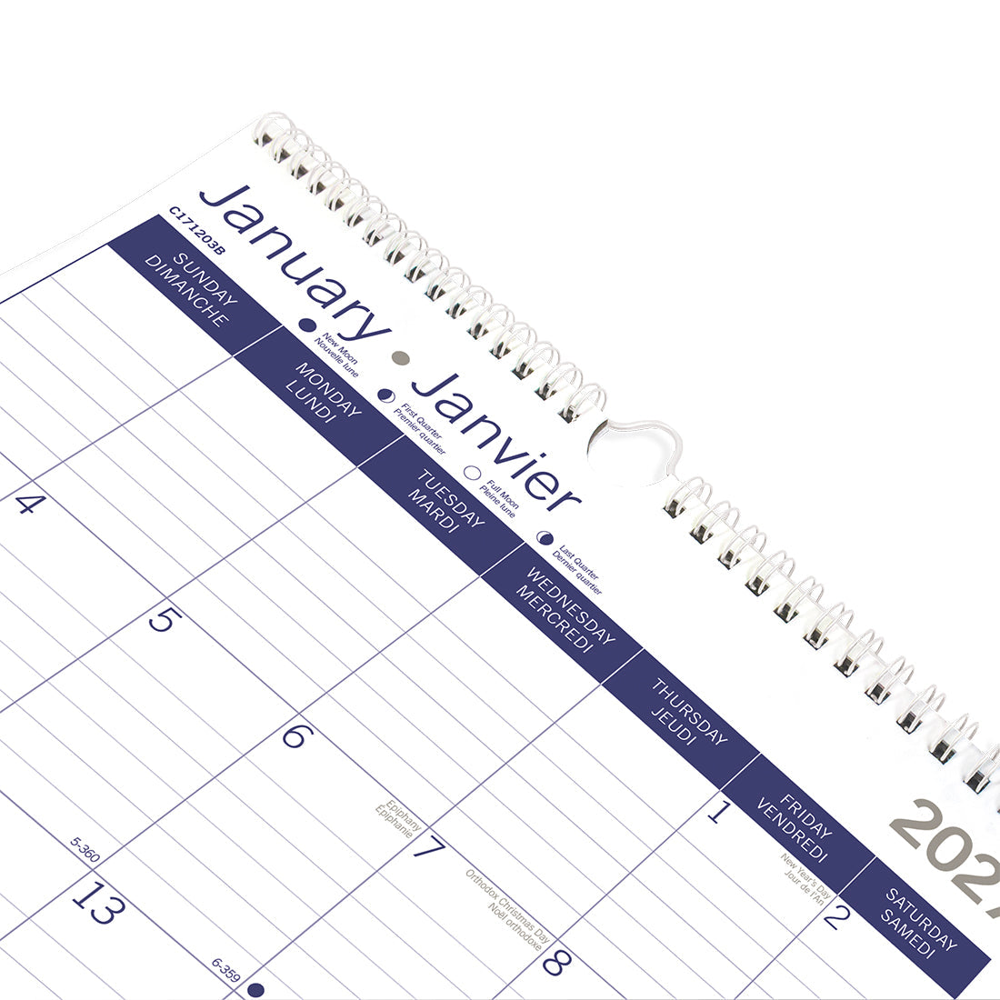 Monthly Wall Calendar, DuraGlobe™, Bilingual, 2027 C171203B-27 Blueline C171203B
