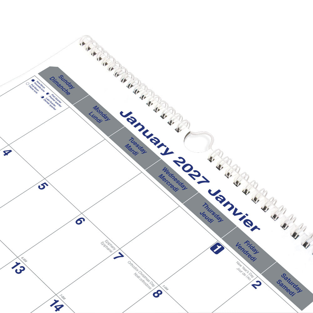 Monthly Wall Calendar, Net Zero Carbon™, Bilingual, 2027 C171303B-27 Blueline C171303B