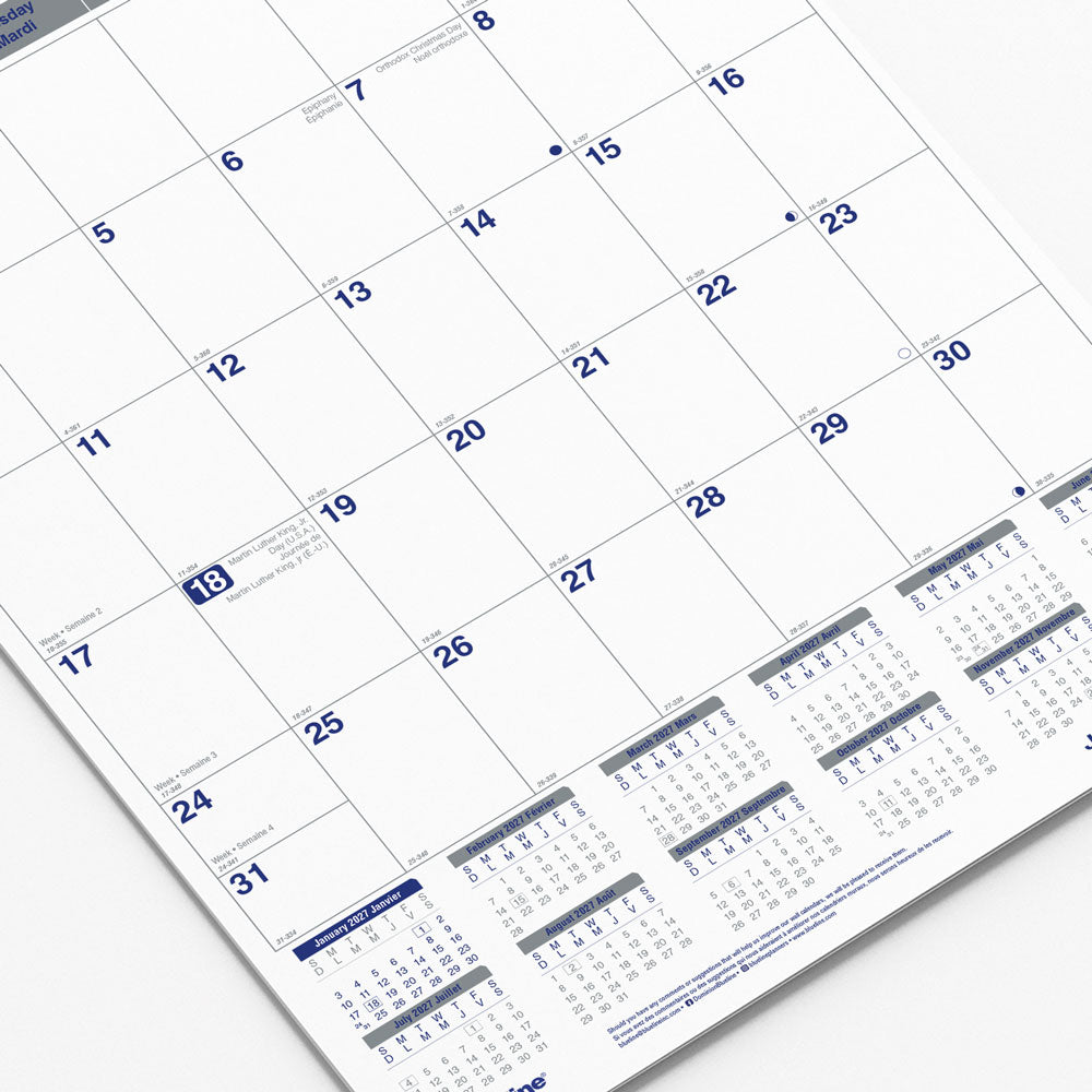 Monthly Wall Calendar, Net Zero Carbon™, Bilingual, 2027 C171303B-27 Blueline C171303B