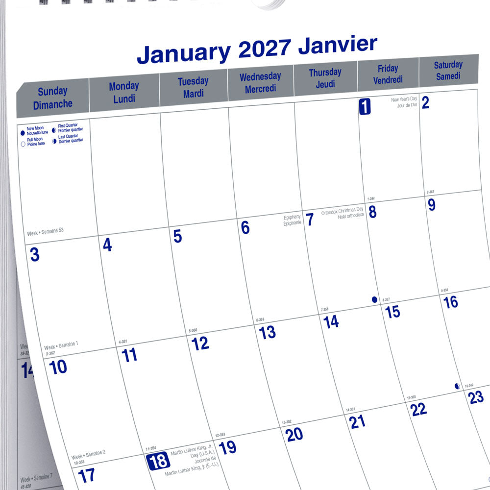 Monthly Wall Calendar, Net Zero Carbon™, Bilingual, 2027 C171303B-27 Blueline C171303B