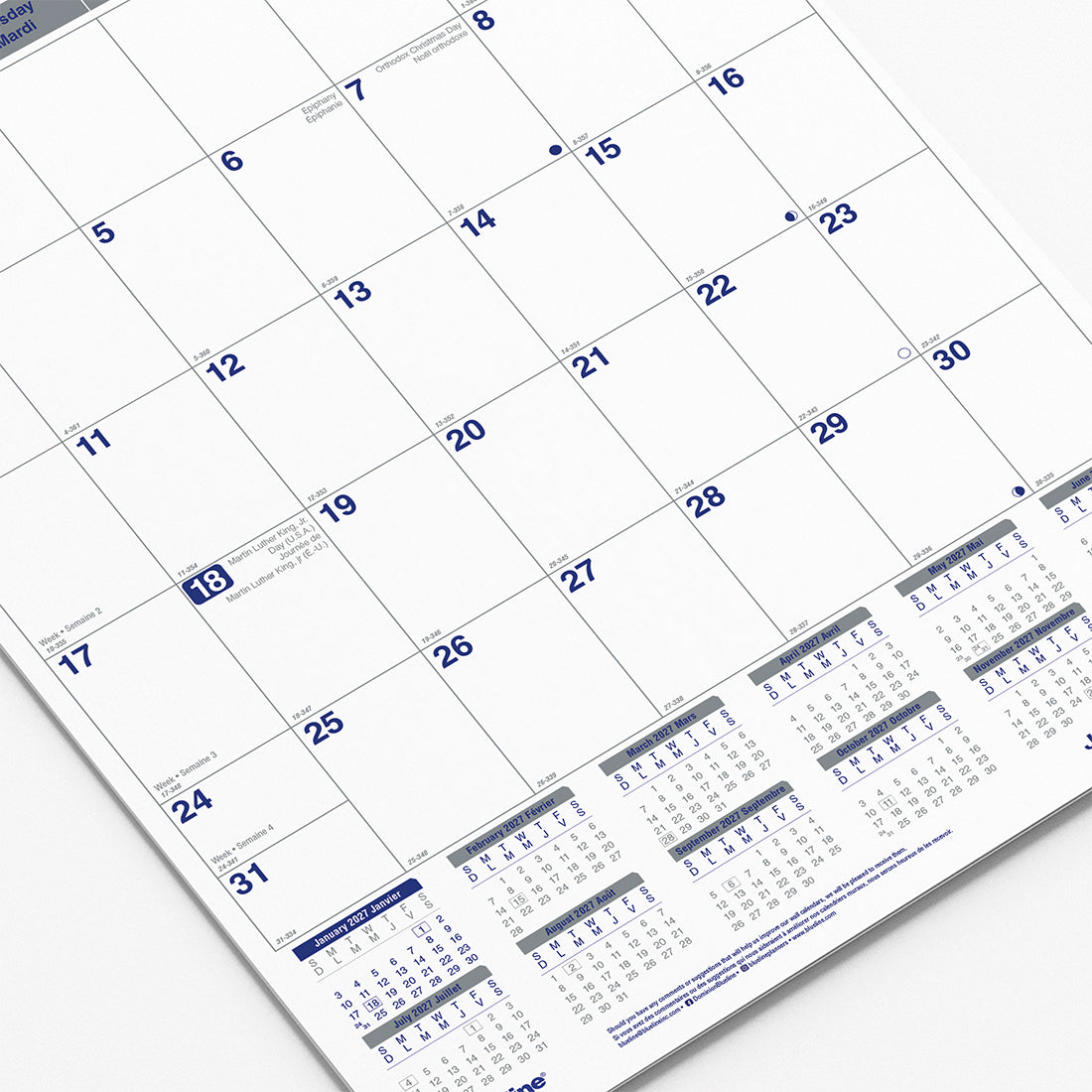 Monthly Wall Calendar, Net Zero Carbon™, Bilingual, 2027 C171303B-27 Blueline C171303B