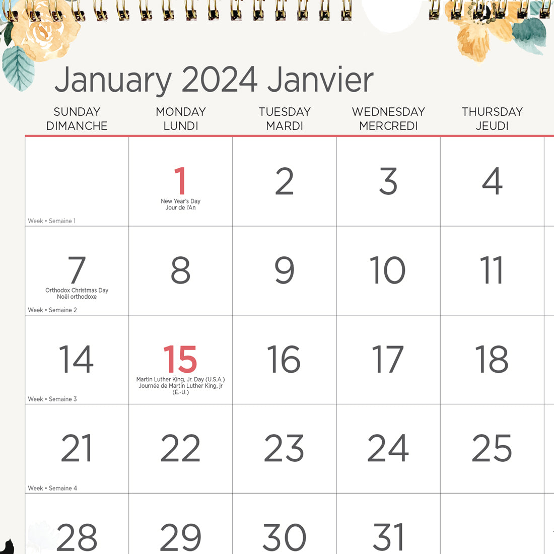 Spring Monthly Wall Calendar 2024, Bilingual - C172130B