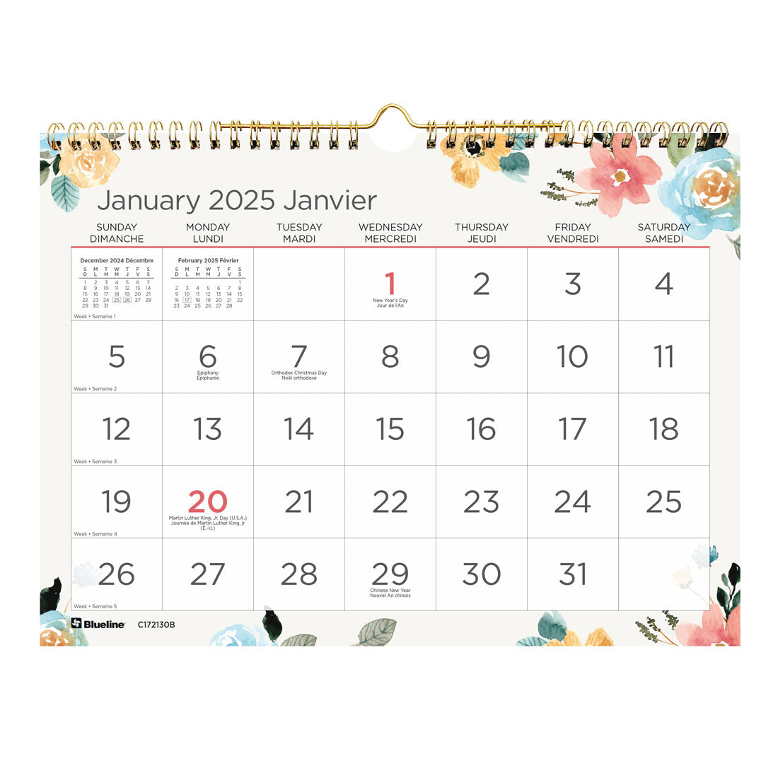 Spring Monthly Wall Calendar 2025, Bilingual, C172130B