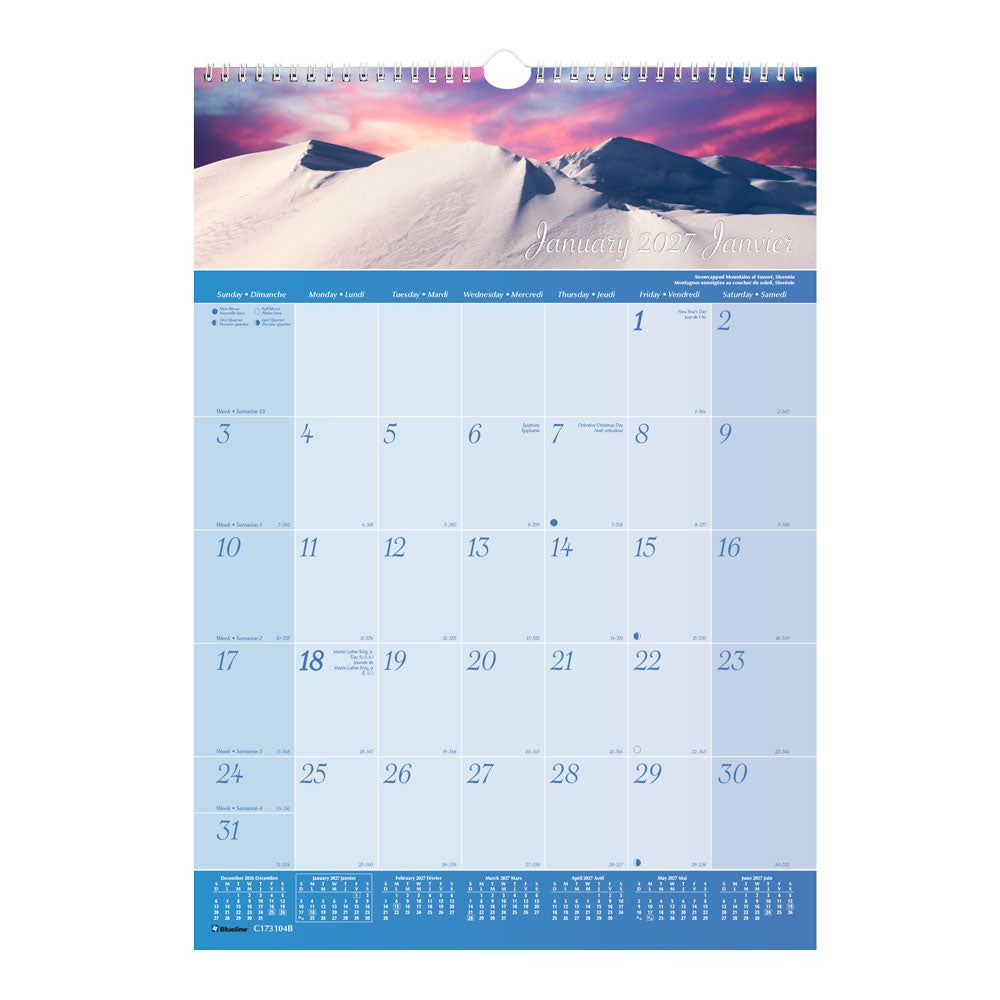 Monthly Wall Calendar, World Panoramas, Bilingual, 2027 C173104B-27 Blueline C173104B