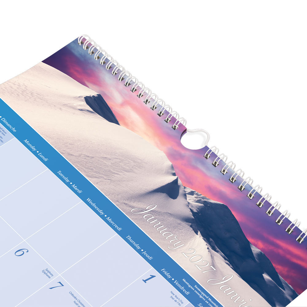 Monthly Wall Calendar, World Panoramas, Bilingual, 2027 C173104B-27 Blueline C173104B