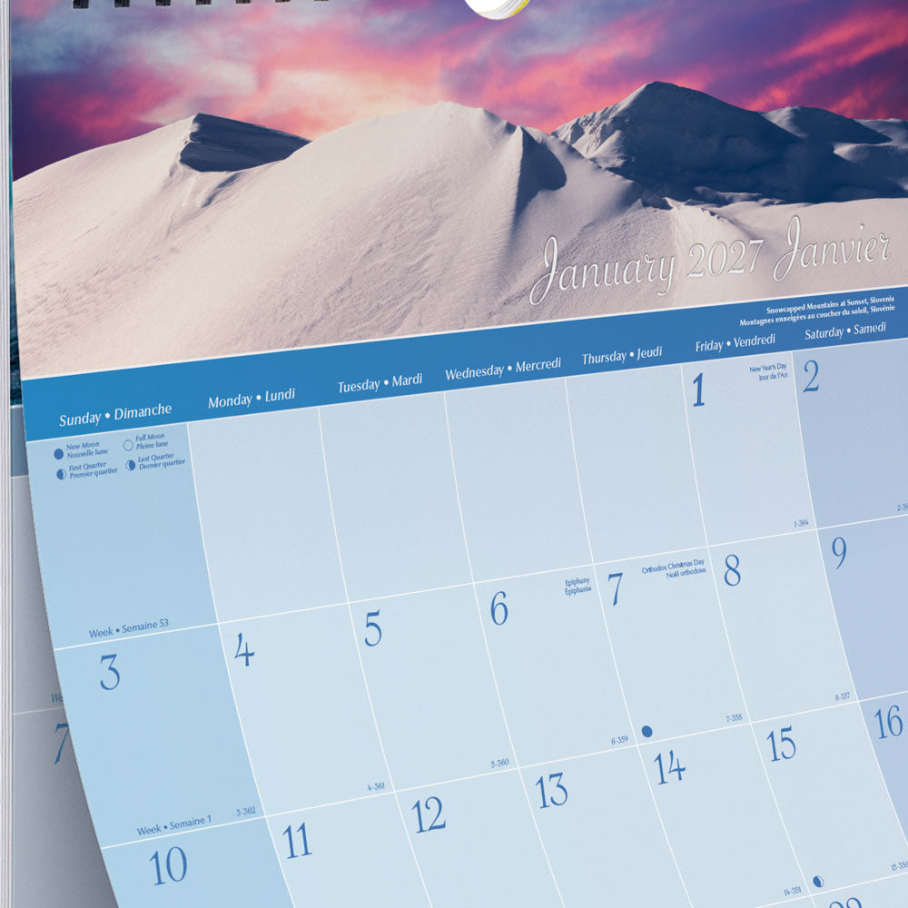 Monthly Wall Calendar, World Panoramas, Bilingual, 2027 C173104B-27 Blueline C173104B