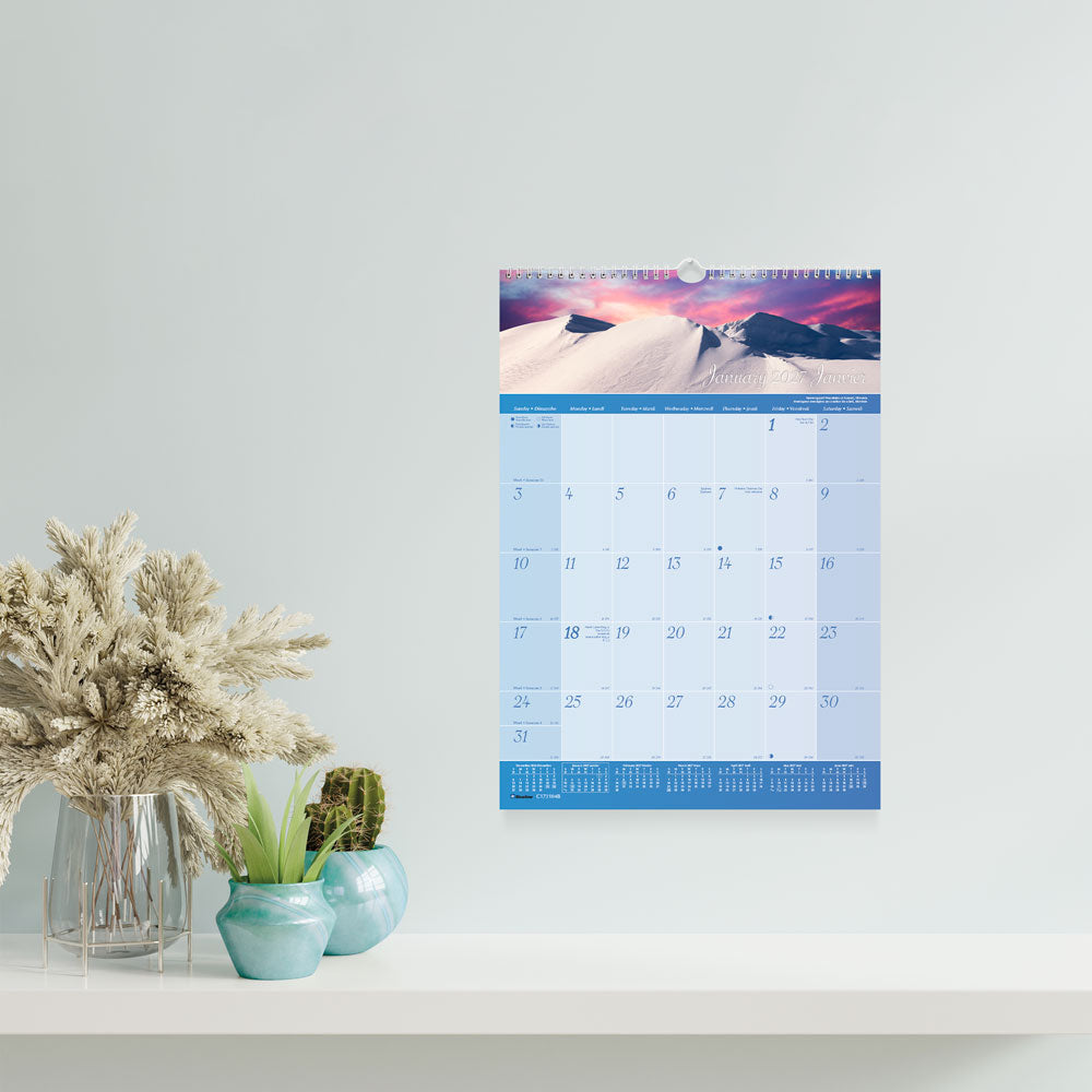 Monthly Wall Calendar, World Panoramas, Bilingual, 2027 C173104B-27 Blueline C173104B