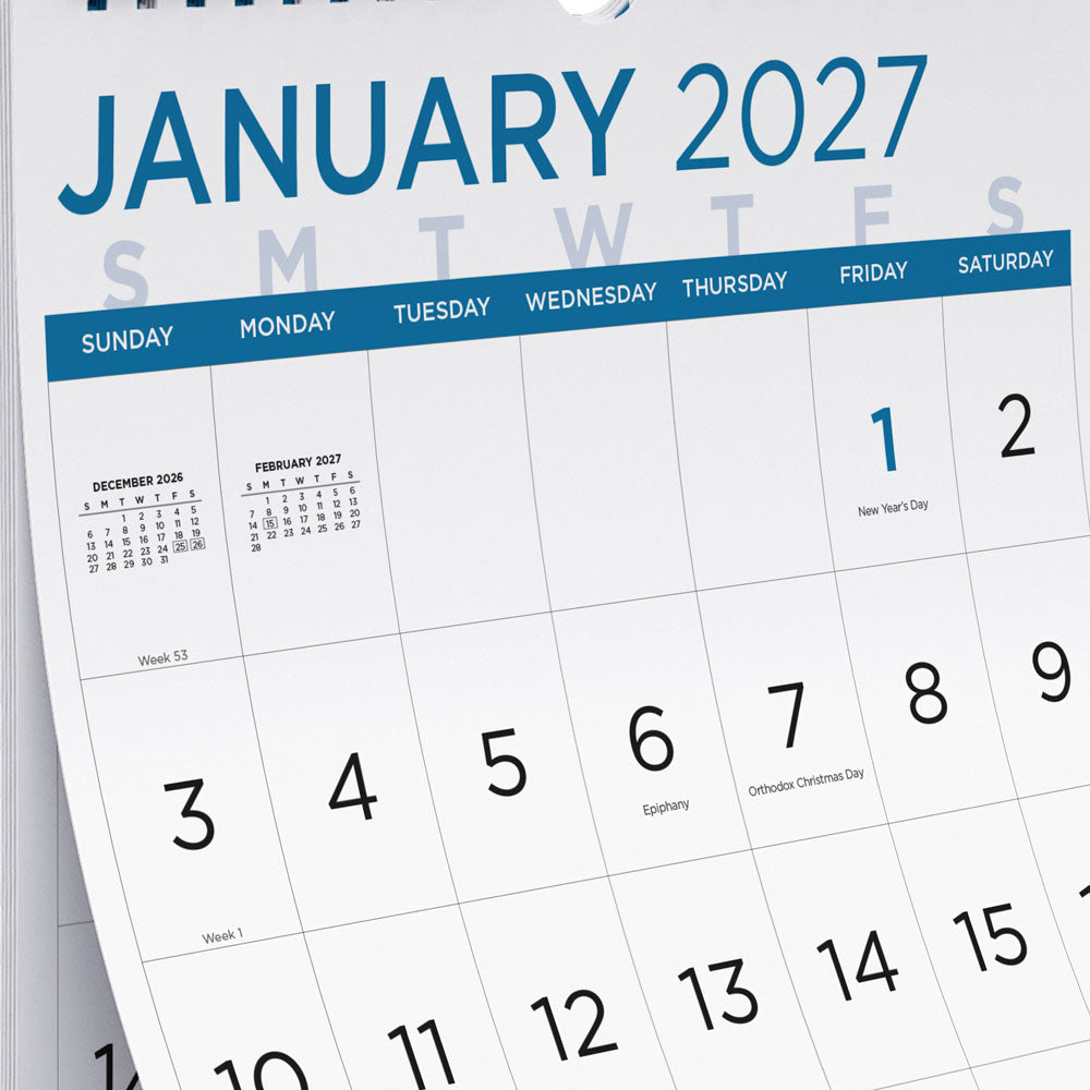 Monthly Wall Calendar, Large Print, 2027 C173106-27 Blueline C173106