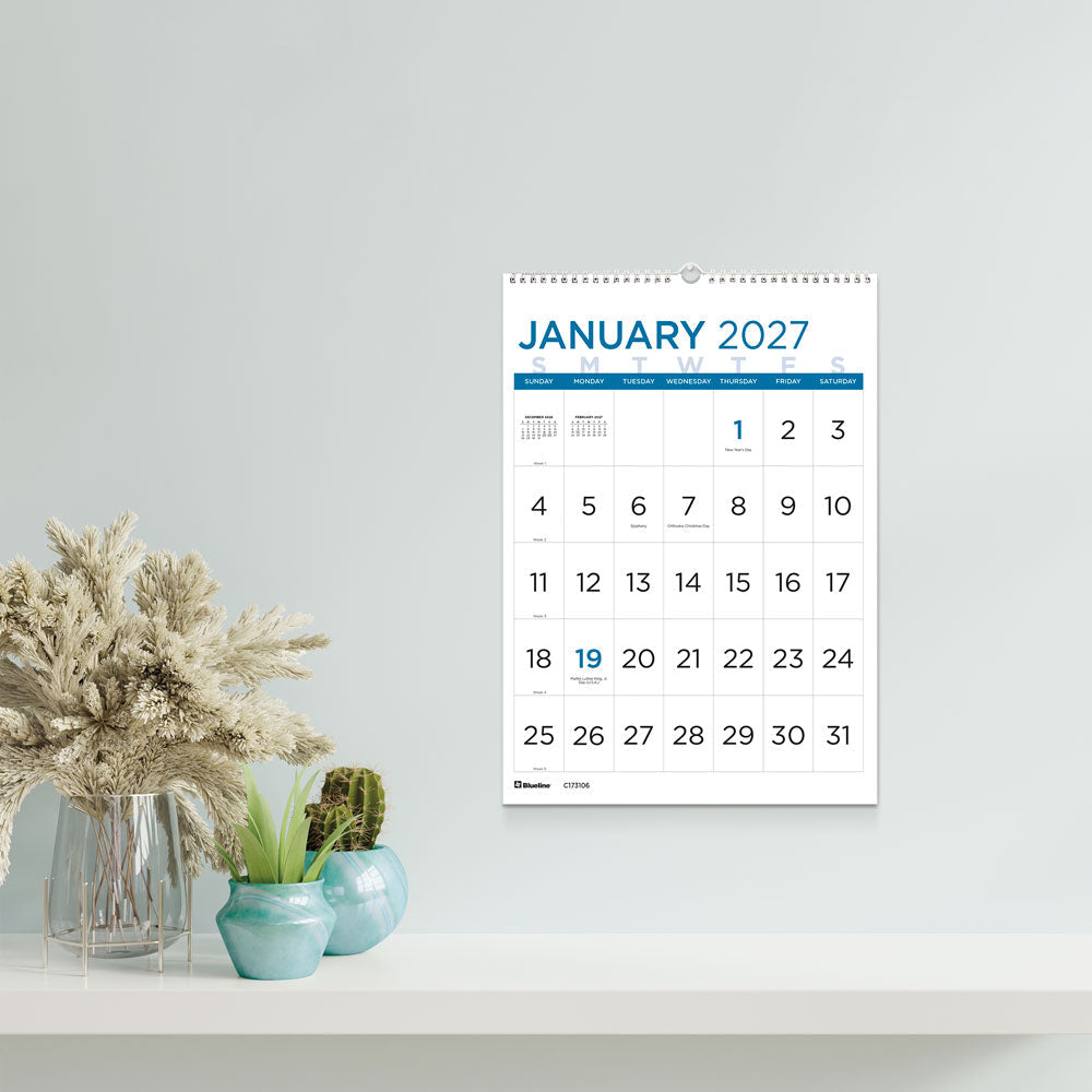 Monthly Wall Calendar, Large Print, 2027 C173106-27 Blueline C173106