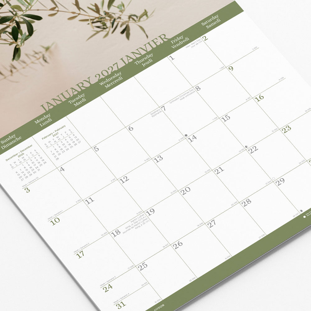 Monthly Wall Calendar, Minimalist, Bilingual, 2027 C173121B-27 Blueline C173121B