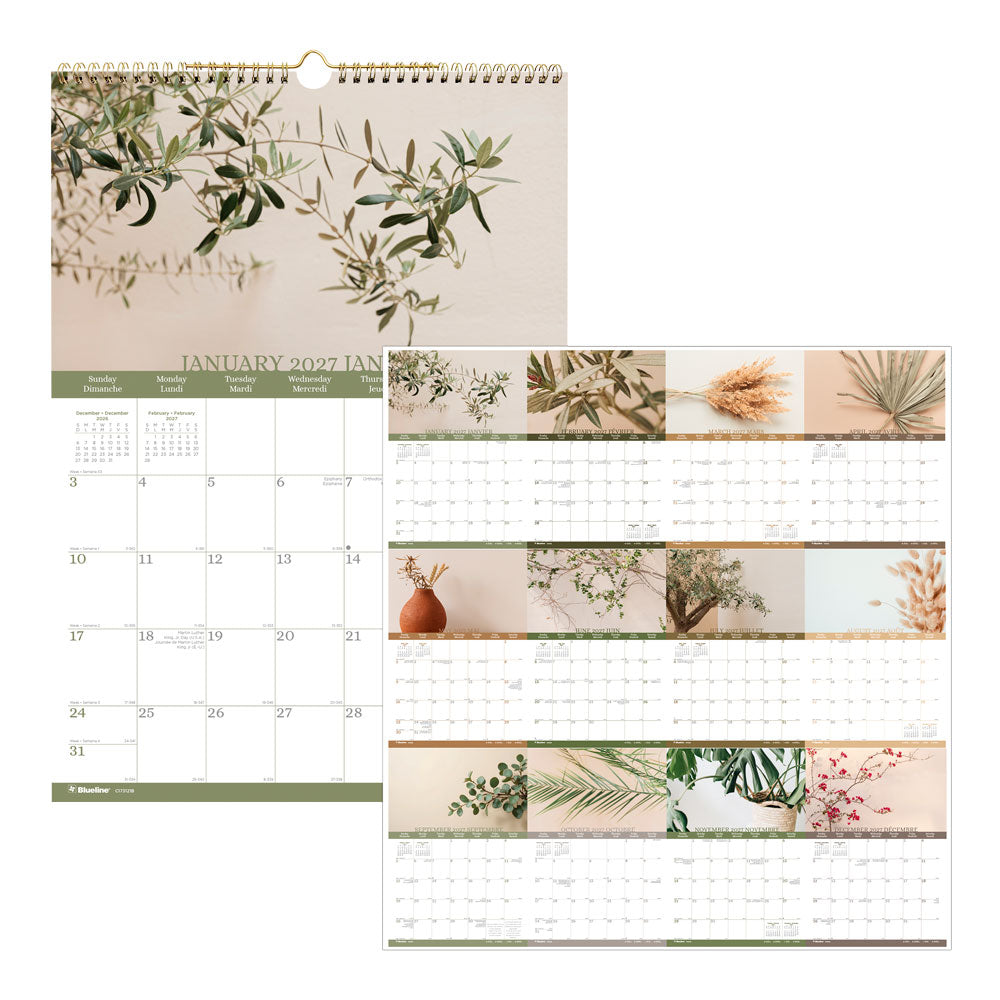 Monthly Wall Calendar, Minimalist, Bilingual, 2027 C173121B-27 Blueline C173121B