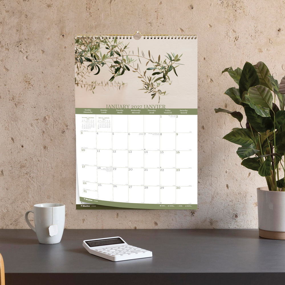 Monthly Wall Calendar, Minimalist, Bilingual, 2027 C173121B-27 Blueline C173121B