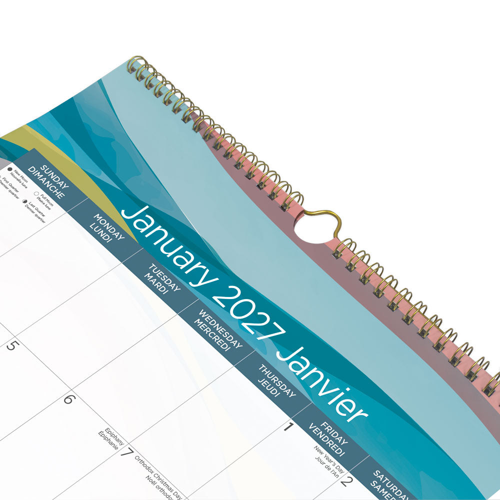 Monthly Wall Calendar, Azure, Bilingual, 2027 C173125B-27 Blueline C173125B