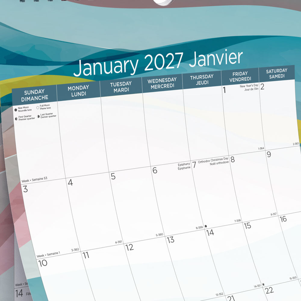 Monthly Wall Calendar, Azure, Bilingual, 2027 C173125B-27 Blueline C173125B
