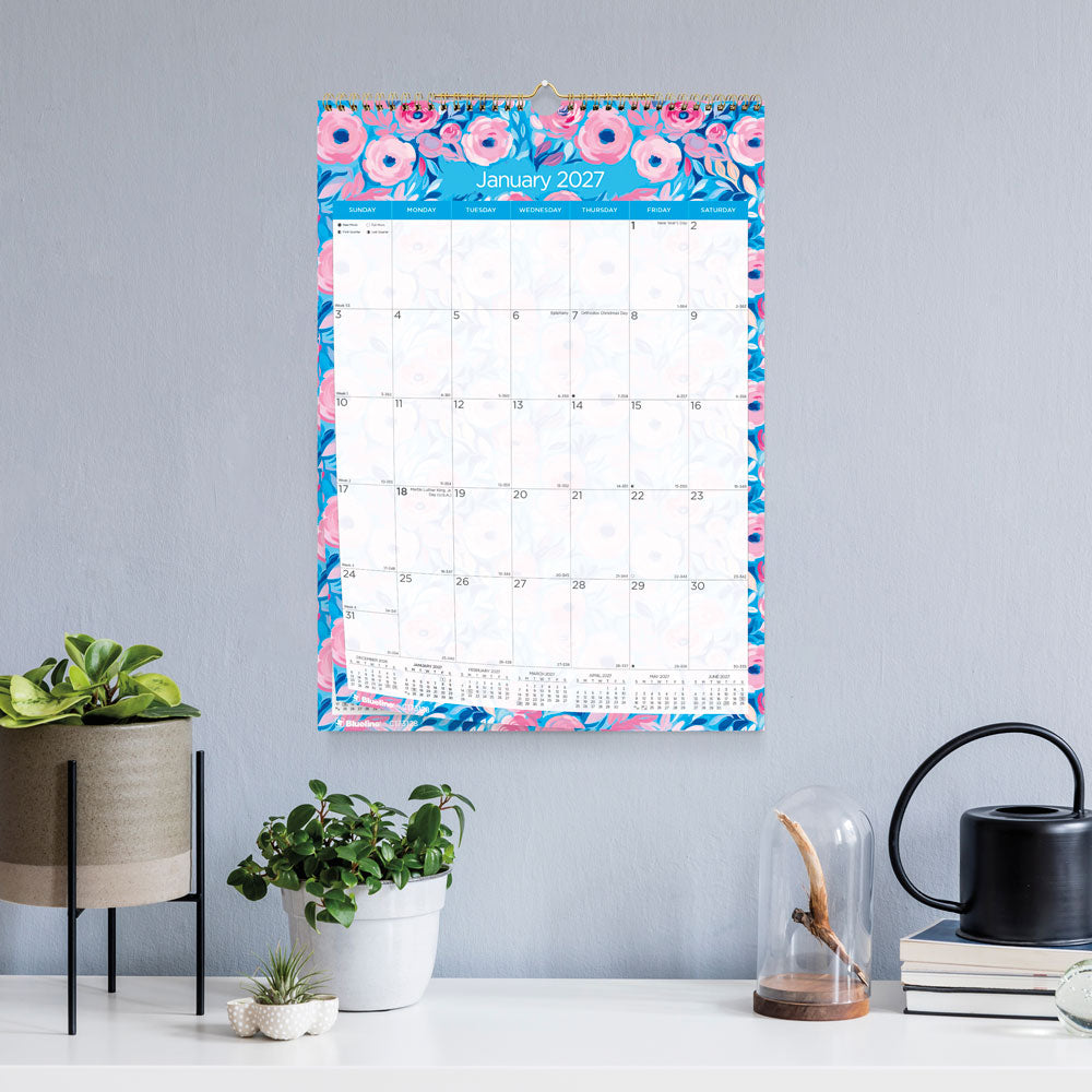 Monthly Wall Calendar, Floral, English, 2027 C173128-27 Blueline C173128