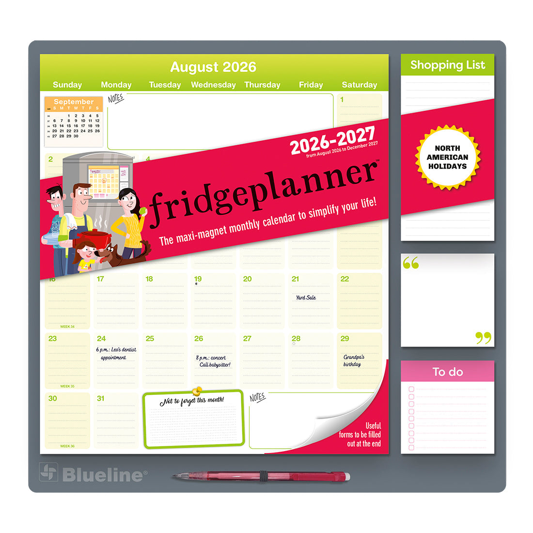 Fridgeplanner™ Maxi Magnet Calendar, 17 Months, 2026-2027, English C174110A-27 Blueline C174110A