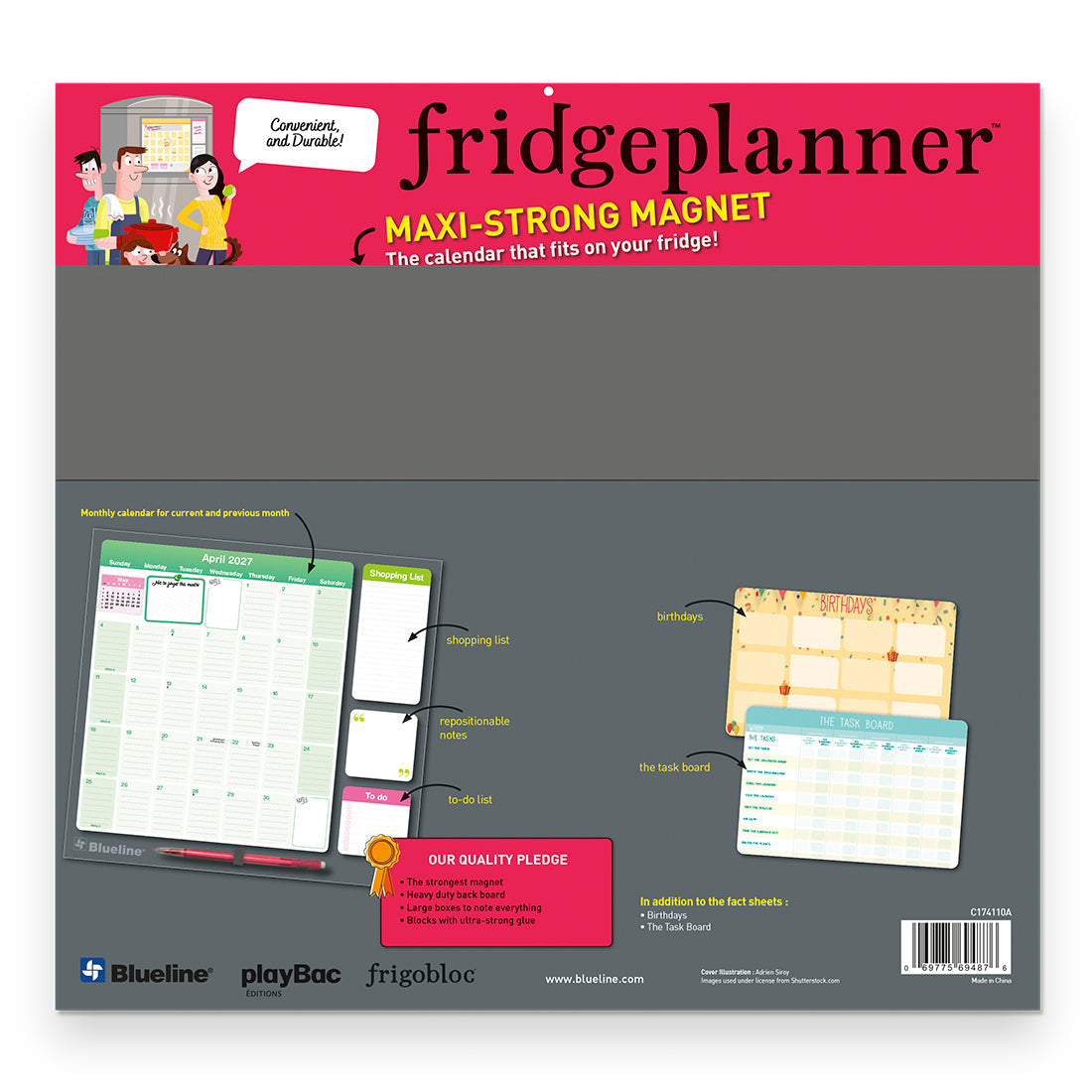 Fridgeplanner™ Maxi Magnet Calendar, 17 Months, 2026-2027, English C174110A-27 Blueline C174110A