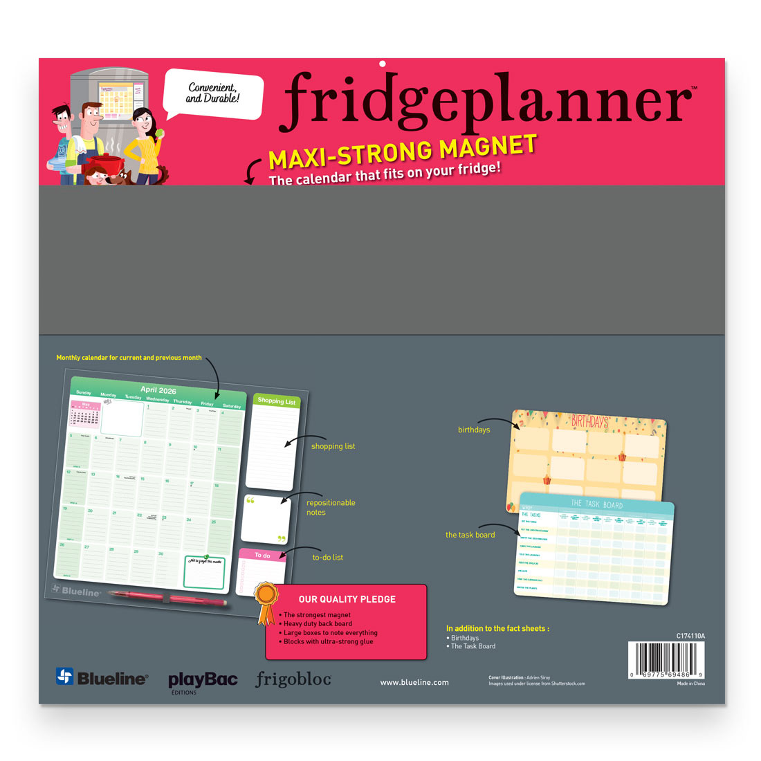 Blueline Fridgeplanner™ Monthly Magnet Calendar 2026 - English (C174110A-26)