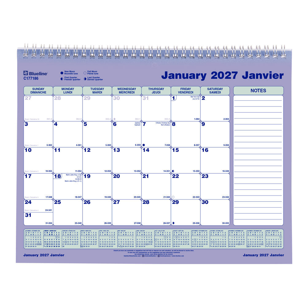Monthly Wall Calendar, Bilingual, 2027 C177186-27 Blueline C177186