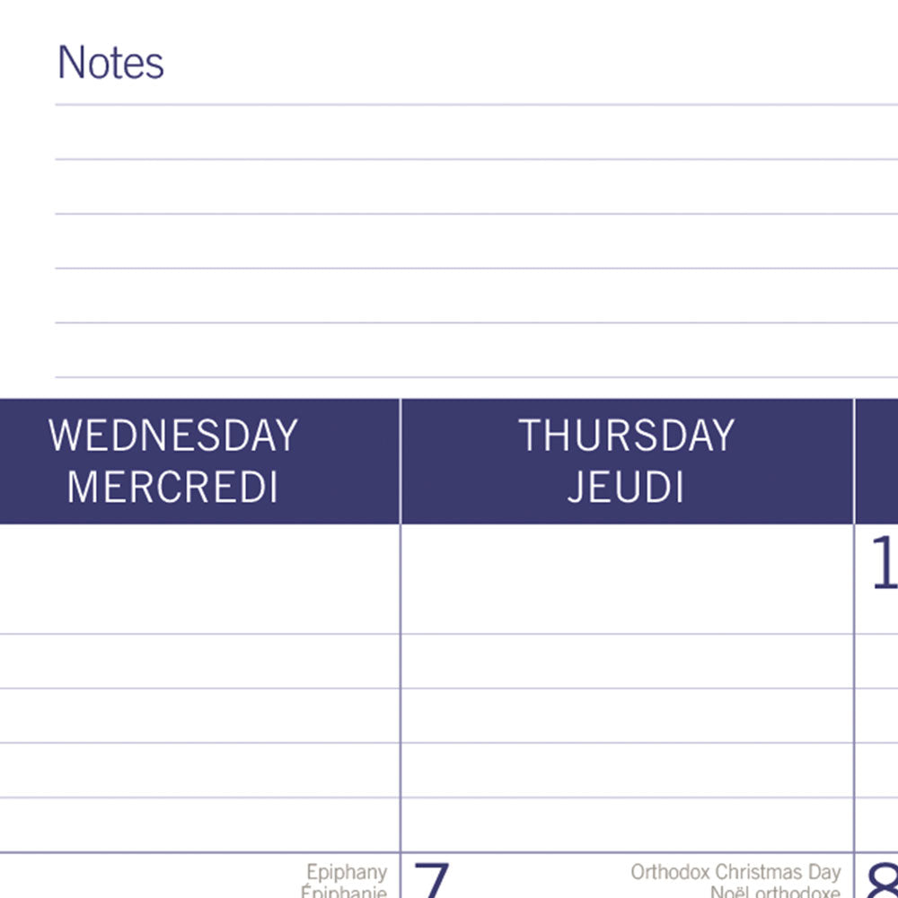 Monthly Desk Pad Calendar, DuraGlobe™, Bilingual, 2027 C177227B-27 Blueline C177227B