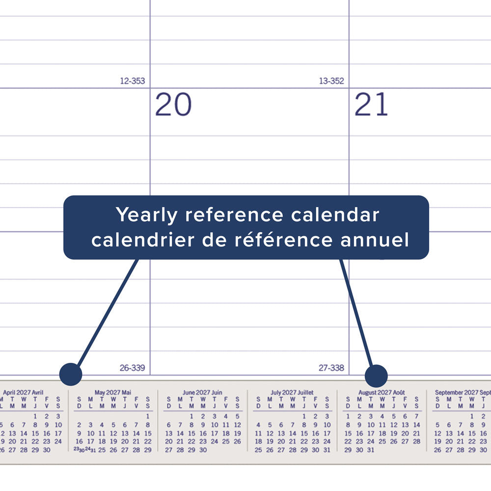 Monthly Desk Pad Calendar, DuraGlobe™, Bilingual, 2027 C177227B-27 Blueline C177227B
