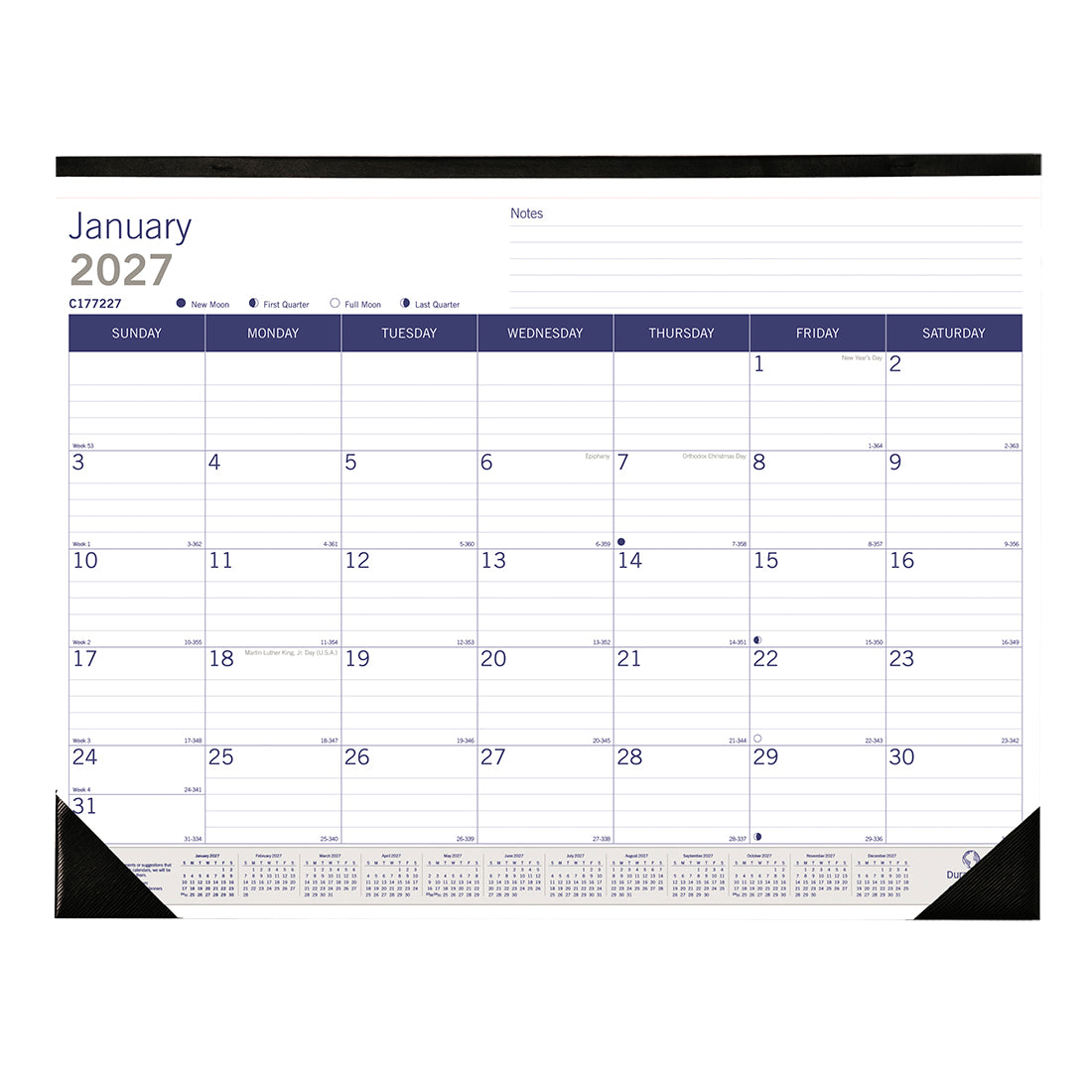 Monthly Desk Pad Calendar, DuraGlobe™, English, 2027 C177227-27 Blueline C177227