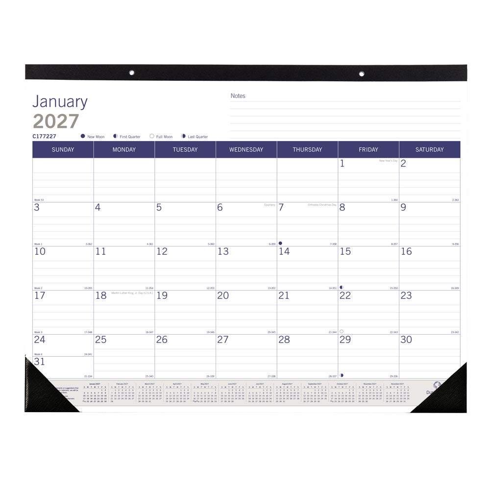 Monthly Desk Pad Calendar, DuraGlobe™, English, 2027 C177227-27 Blueline C177227