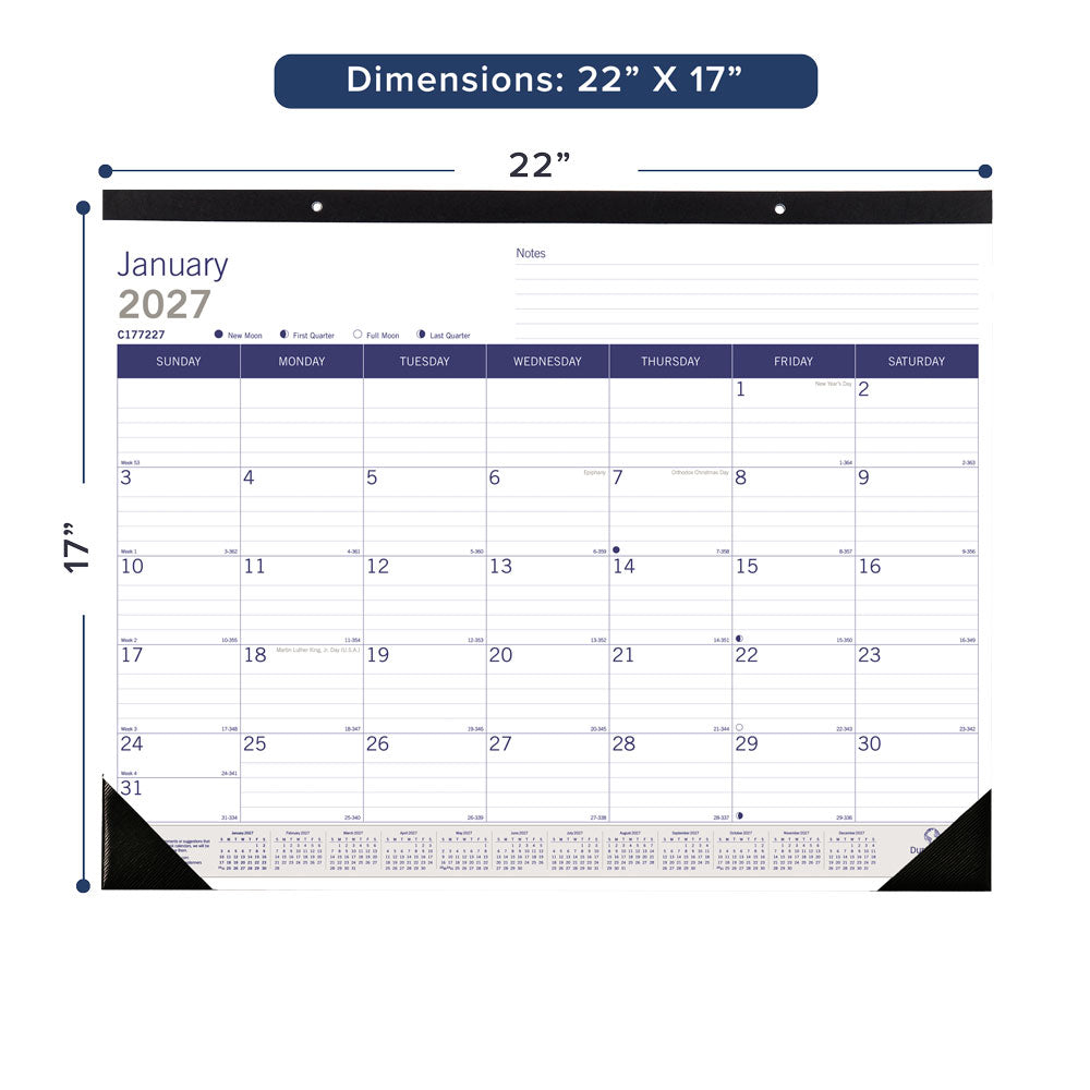 Monthly Desk Pad Calendar, DuraGlobe™, English, 2027 C177227-27 Blueline C177227