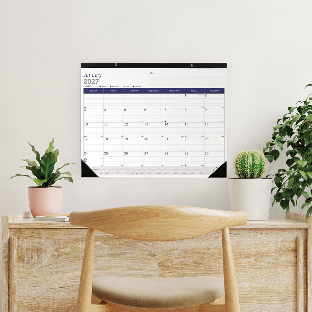 Monthly Desk Pad Calendar, DuraGlobe™, English, 2027 C177227-27 Blueline C177227