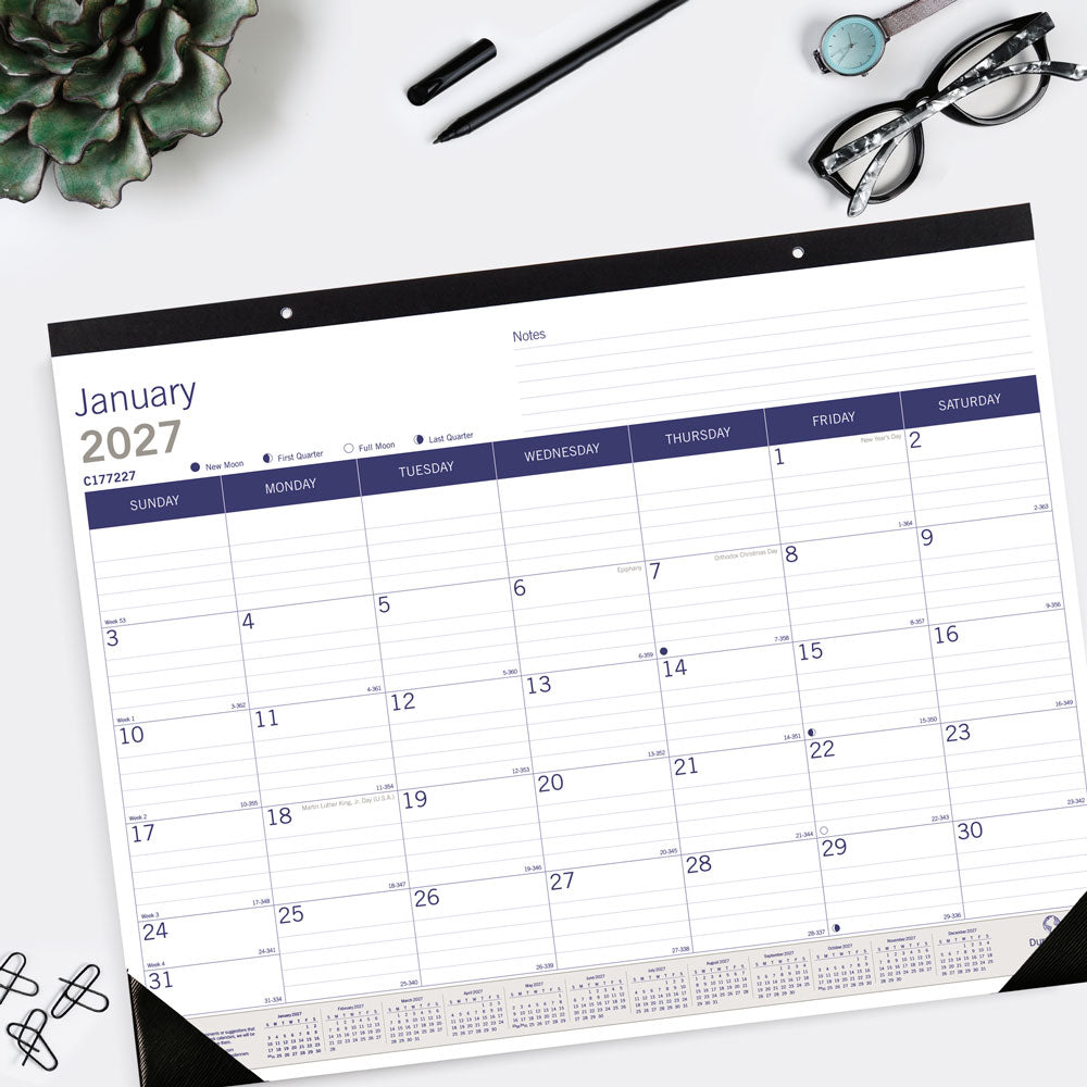 Monthly Desk Pad Calendar, DuraGlobe™, English, 2027 C177227-27 Blueline C177227