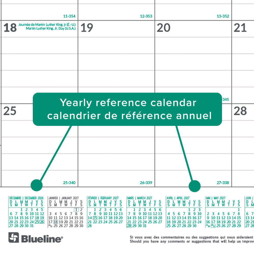 Monthly Desk Pad Calendar, EcoLogix®, Bilingual, 2027 C177437B-27 Blueline C177437B