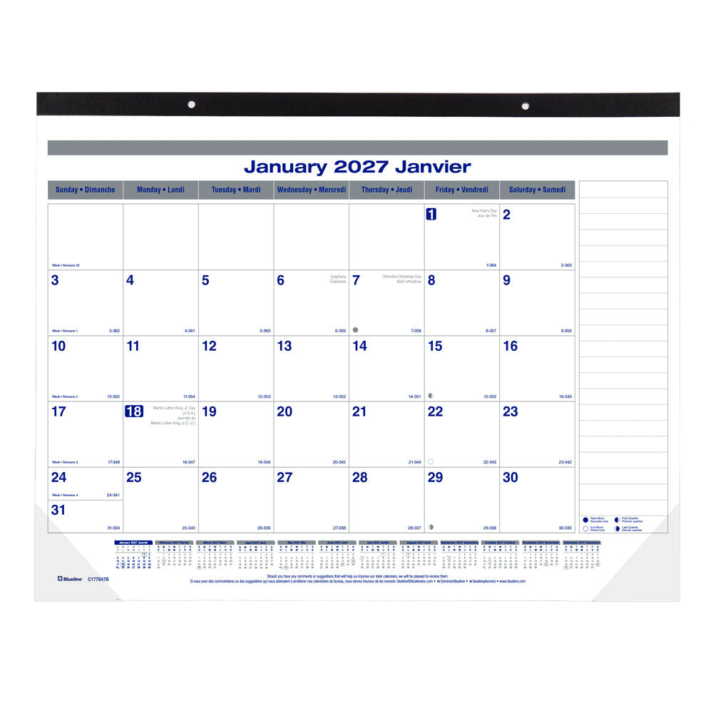 Monthly Desk Pad Calendar, Net Zero Carbon™, Bilingual, 2027 C177847B-27 Blueline C177847B