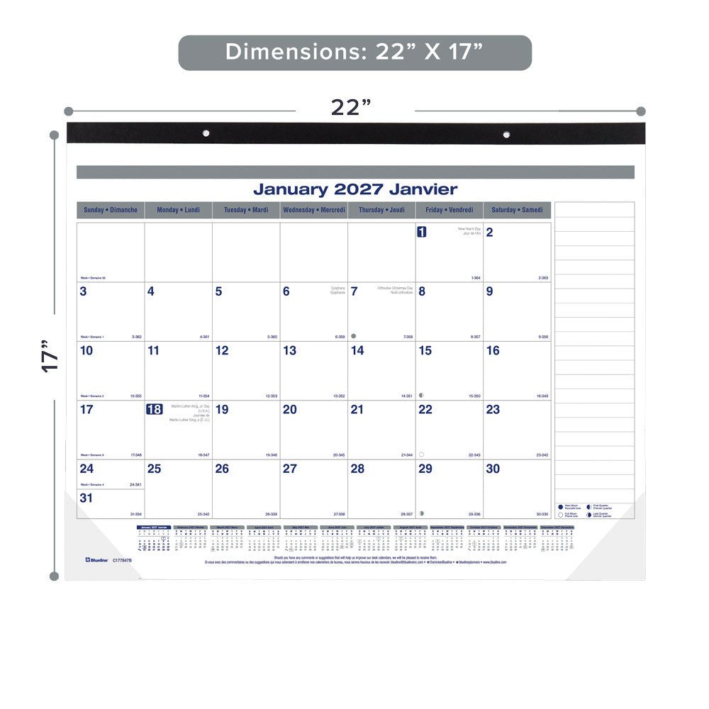Monthly Desk Pad Calendar, Net Zero Carbon™, Bilingual, 2027 C177847B-27 Blueline C177847B