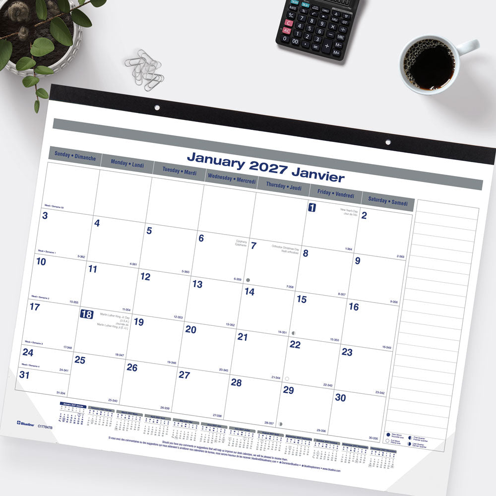 Monthly Desk Pad Calendar, Net Zero Carbon™, Bilingual, 2027 C177847B-27 Blueline C177847B