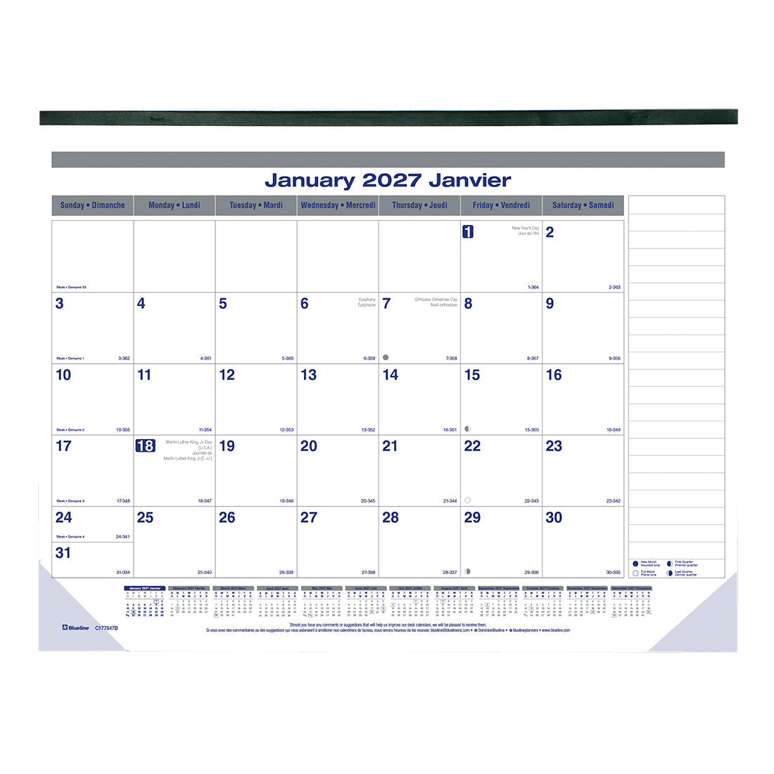 Monthly Desk Pad Calendar, Net Zero Carbon™, Bilingual, 2027 C177847B-27 Blueline C177847B