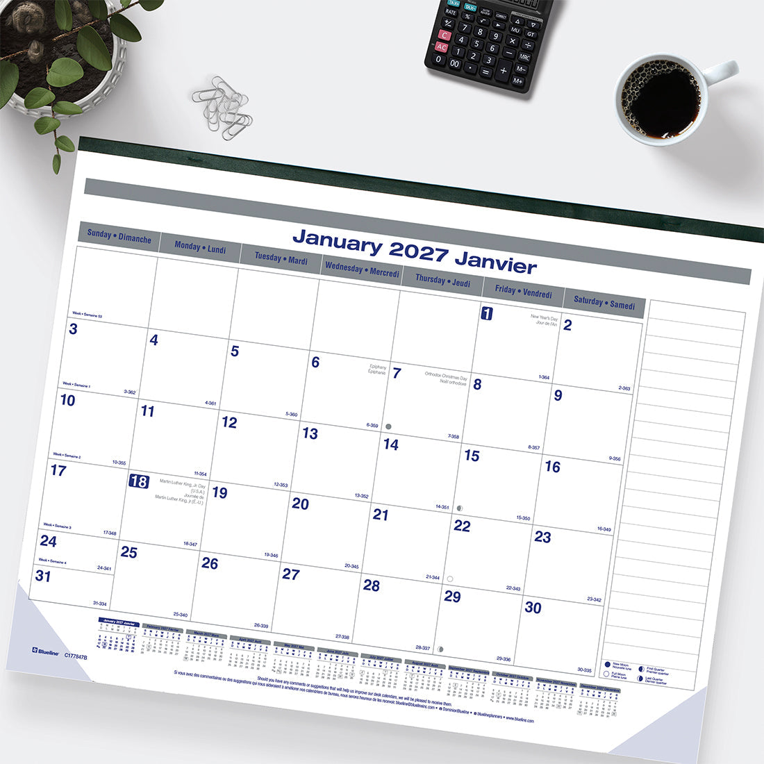 Monthly Desk Pad Calendar, Net Zero Carbon™, Bilingual, 2027 C177847B-27 Blueline C177847B