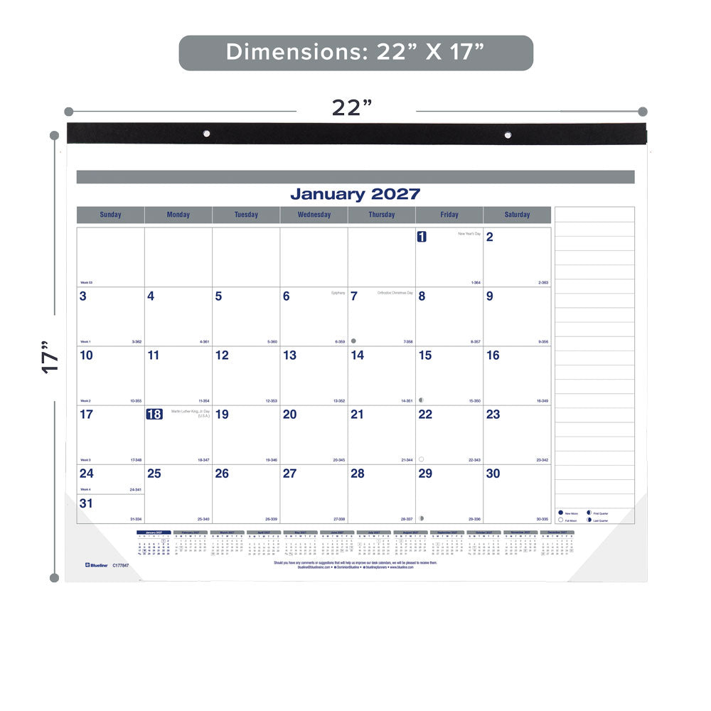 Monthly Desk Pad Calendar, Net Zero Carbon™, English, 2027 C177847-27 Blueline C177847
